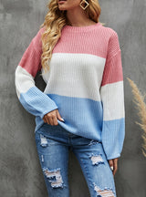 Lantern Loose Sleeve Pullover Contrast Color Sweater