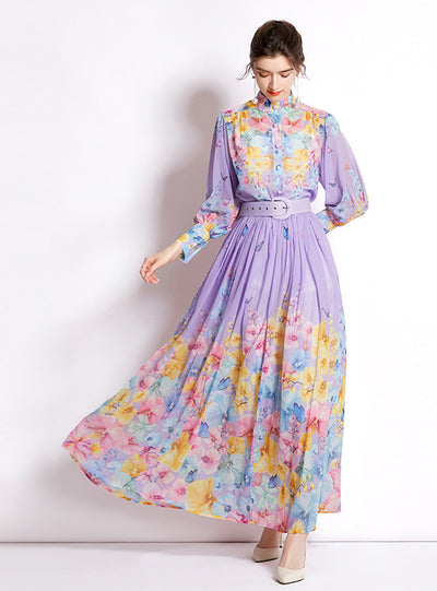 Long Sleeve Printed Shirt+Skirt Two Piece Suit