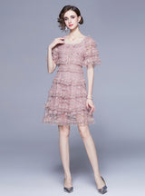 Heavy-duty Embroidered Square Collar Cake Dress
