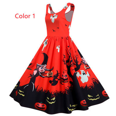 Halloween Sleeveless Party Print Dress