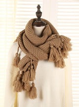 Cashmere Female Tassel Wool Ball Warm Knit Scarf