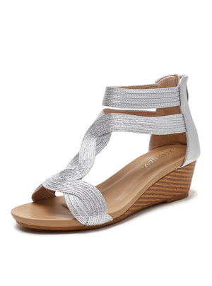 Women Zipper Wedge Sandals
