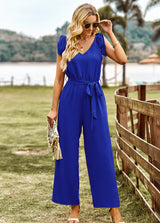 Solid Color Waist-shrinking Slim Jumpsuit