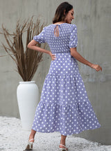 Round Neck Bubble Sleeve Polka Dot Print Dress