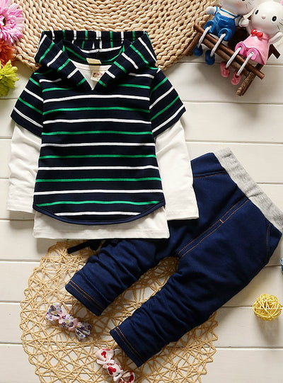Boys Clothes hooded Vest+ T-shirt+pants Striped