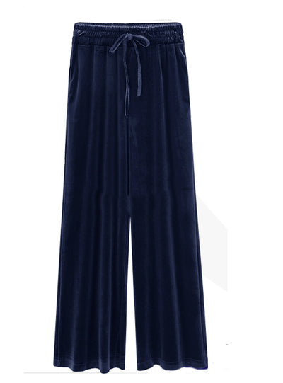 Velvet Trousers Elastic Waist Loose Wide Leg Pants