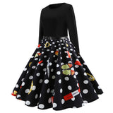 Retro Printed Long Sleeve Round Neck Dress