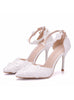 White Lace Heel Buckle Pointed Sandals