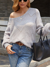 Women Solid Color Hollow Sweater