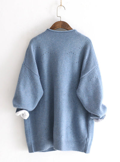 Women V Neck Cardigan Hollow Pocket Girl's Coat