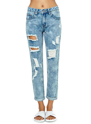 Women Cut Out Ripped Skinny Washed Bottoms