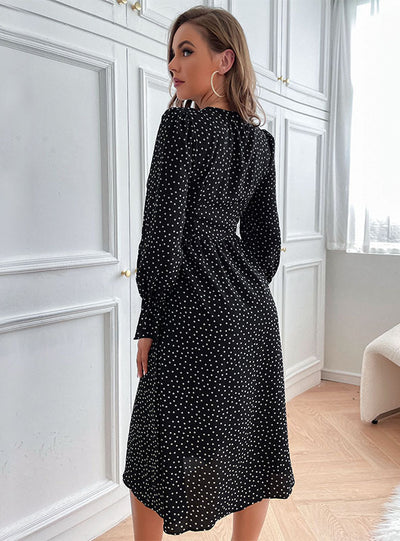Point V-neck Long Sleeve Dress