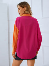 Stitching Satin Long Sleeve Shirt Top