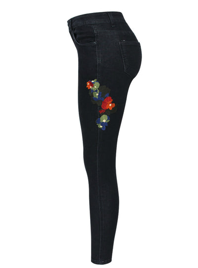 Mid Waist Stretchy Denim Pants Trousers 