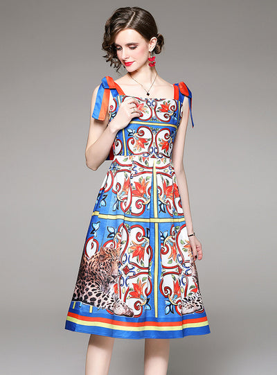 Women Palace Print Straps Dress