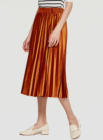 Women's Velvet Pleated Skirt With High Waist