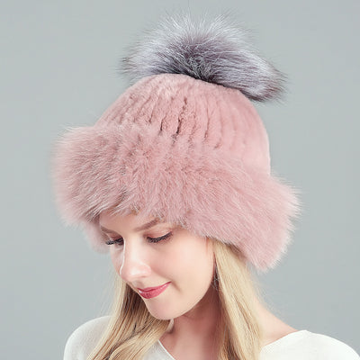 Warm Winter Fox Fur Hat Fox Fur Ball Hat