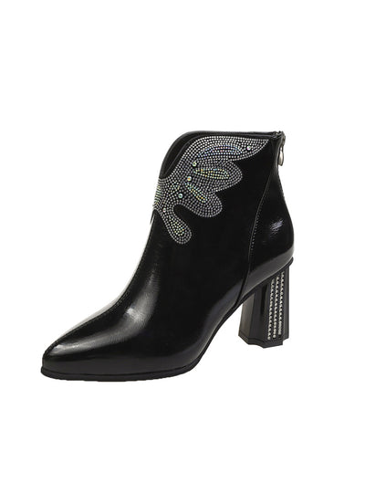 Women's Fashion Rhinestone Thick Heel Boots