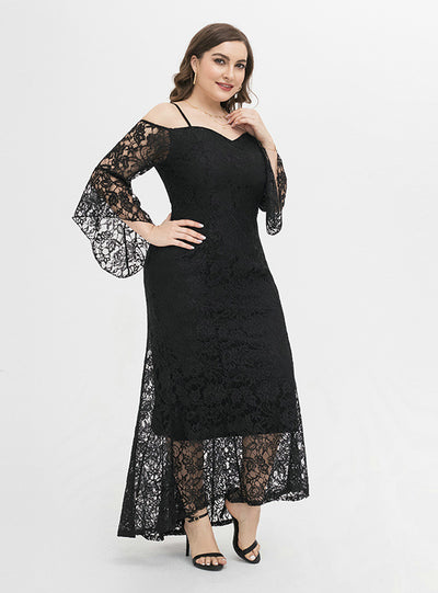 Plus Size Long Sleeve Straps Lace Dress