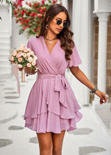 V-neck Casual Solid Color Dress