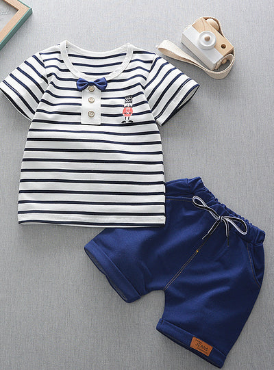 Stripe Printed T-Shirt+Stripe Shorts Children Boys Set