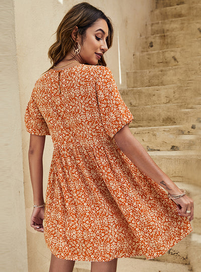 Summer Lantern Sleeve Print Dress