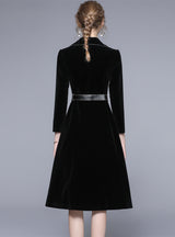 Black Slim Waisted Velvet Coat Jacket
