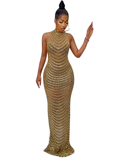 Sexy Backless Nightclub Rhinestone Party Dress