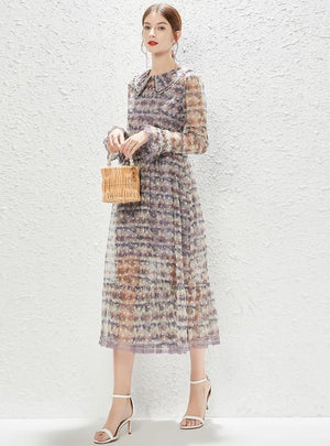 Long Temperament Gauze Floral Dress