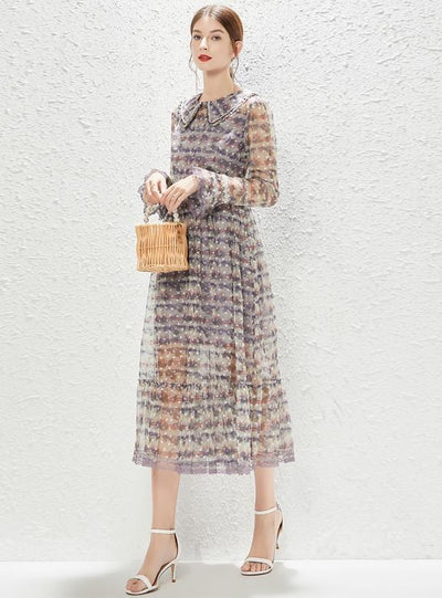 Long Temperament Gauze Floral Dress