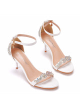 White Color Diamond Shallow Heel Sandals