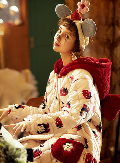 Three-layer Cotton Padded Warm Coral Fleece Hooded Cartoon