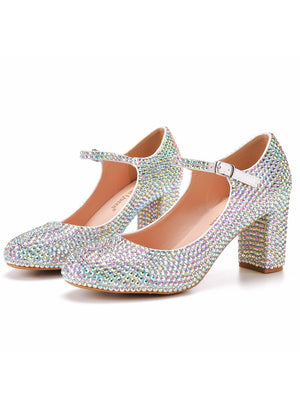 7 cm Thick Round Toe Crystal Wedding Shoes