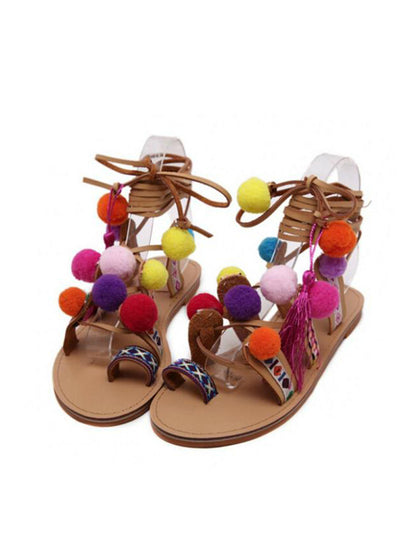 Gladiator Sandals Lace up Knee High Flat Sandals 