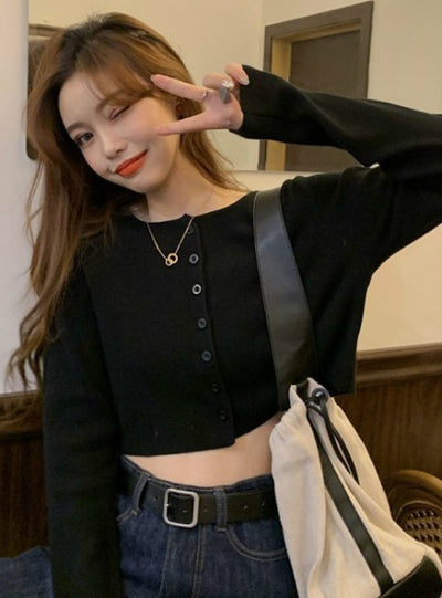 O-neck Short Knitted Sweaters Women Thin Cardigan