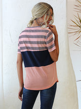 Contrast Stripe Stitching Short Sleeve T-shirt