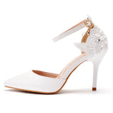 White Lace Flower Wedding Shoes