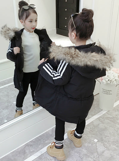 Thickened Medium Long Girl's Cotton-Padded Jacket