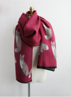 Cashmere Scarf Fox Printed Thicken Warm Cape 