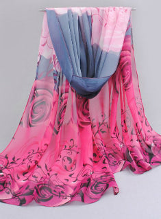 Flowers Roses Scarves Printed Chiffon Polyester Scarves 