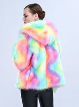 Faux Fur Short Hooded Coat Color Fox Fur Coat