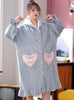 Women's Coral Fleece Loose Long Love Flannel Bathrobe