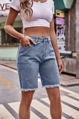 Raw Edges Straight Denim Shorts