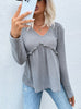 V-neck Ruffled Stitching Pleated Knitted Sweater