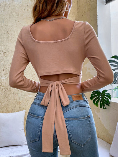 Slim Square Collar Long Sleeve T-shirt