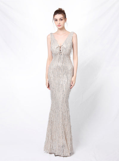 Fringe Fishtail Banquet Dress