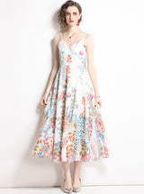 Retro Printed Sling Sexy Long Dress