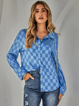 Women Slim-fit Plaid Shirt Top