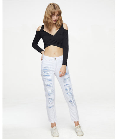 Straight Pants Worn Spliced White Jeans