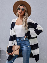 Knitted Cardigan Long Sleeve Striped Sweater Coat